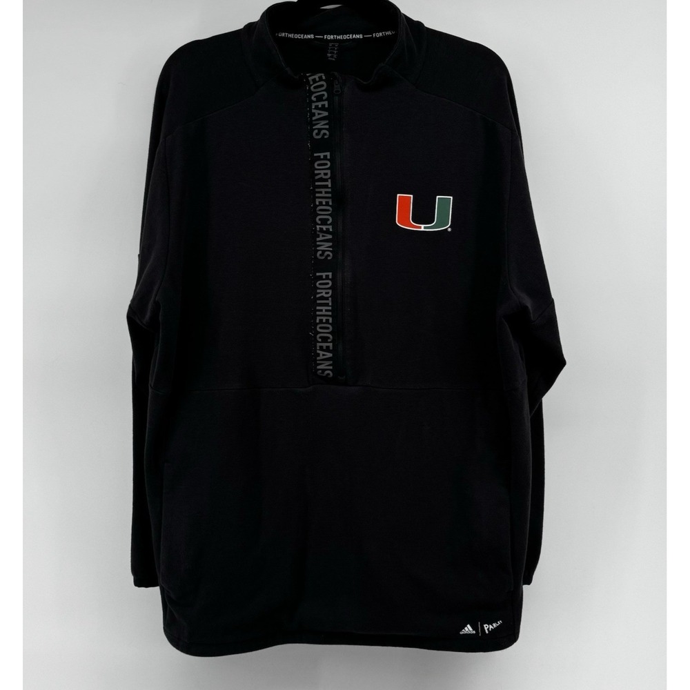 Miami Hurricanes‎ Pullover Mens XL Black NCAA Football Parley 1/4 Zip Top Adidas